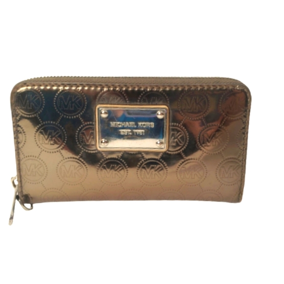 Michael Kors Jet Set Travel Continental Nickel Metallic Sheen Wallet Holiday - Picture 1 of 8